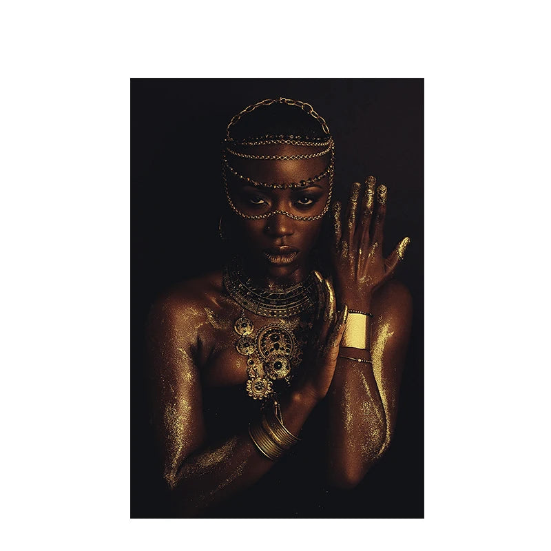 Black & Gold African Nude Woman Indian Oil Painting on Canvas Posters and Prints