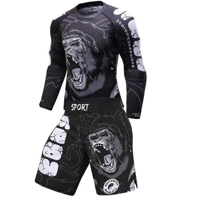 MMA Boxing T Shirt + Pants Men Jiu Jitsu Rash Guard MMA Compression Kickboxing