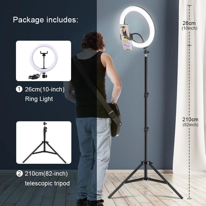 LED Ring light Selfie Ring With Tripod  Mobile Holder Live Video Streaming