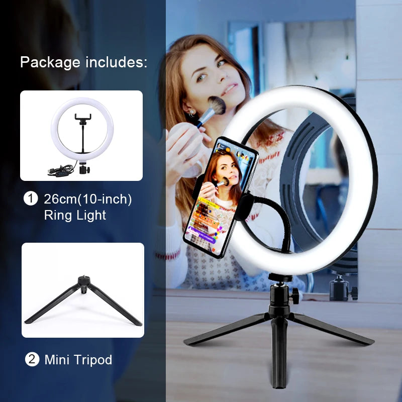 LED Ring light Selfie Ring With Tripod  Mobile Holder Live Video Streaming