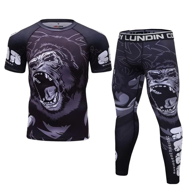 MMA Boxing T Shirt + Pants Men Jiu Jitsu Rash Guard MMA Compression Kickboxing