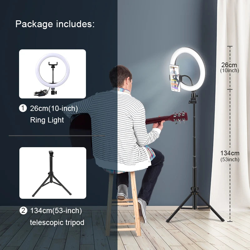 LED Ring light Selfie Ring With Tripod  Mobile Holder Live Video Streaming