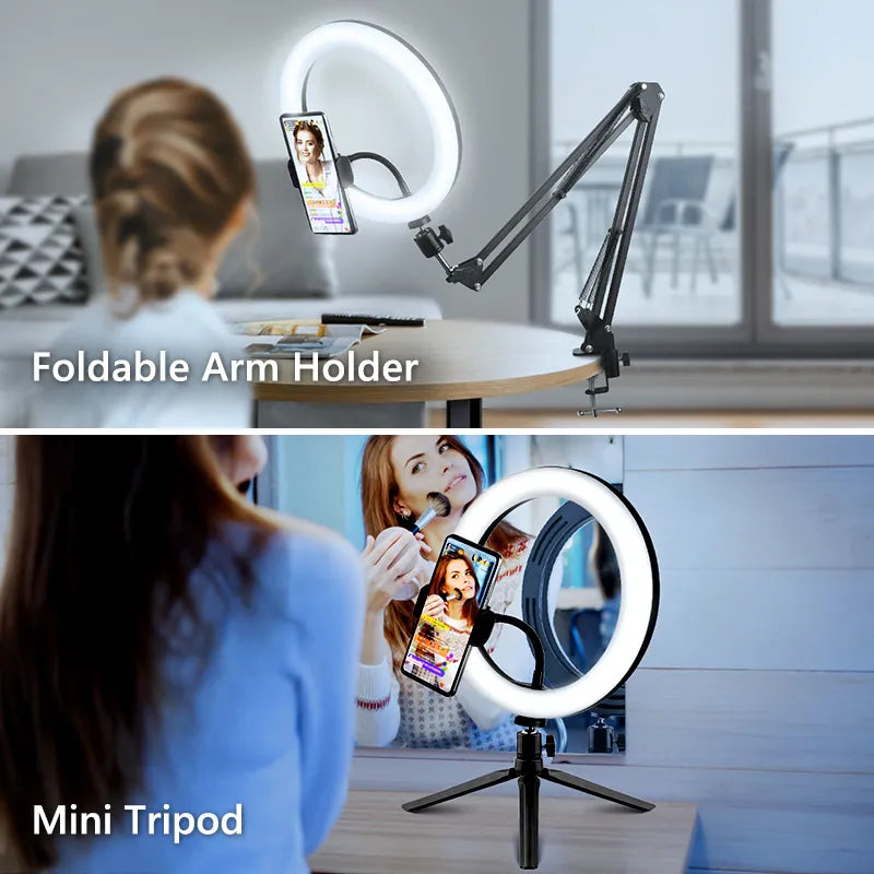 LED Ring light Selfie Ring With Tripod  Mobile Holder Live Video Streaming