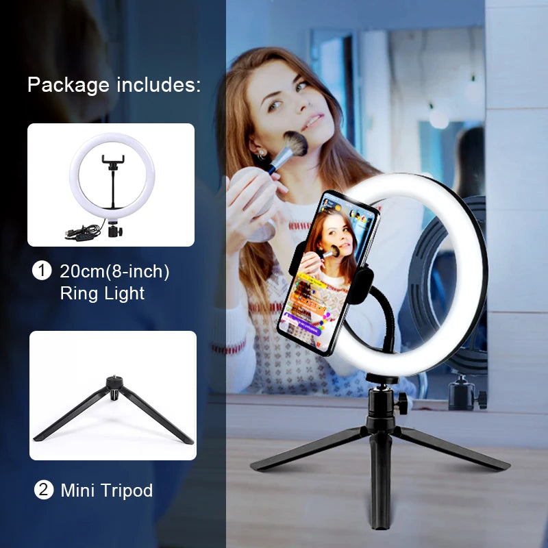 LED Ring light Selfie Ring With Tripod  Mobile Holder Live Video Streaming