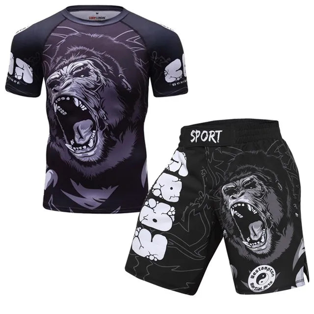 MMA Boxing T Shirt + Pants Men Jiu Jitsu Rash Guard MMA Compression Kickboxing