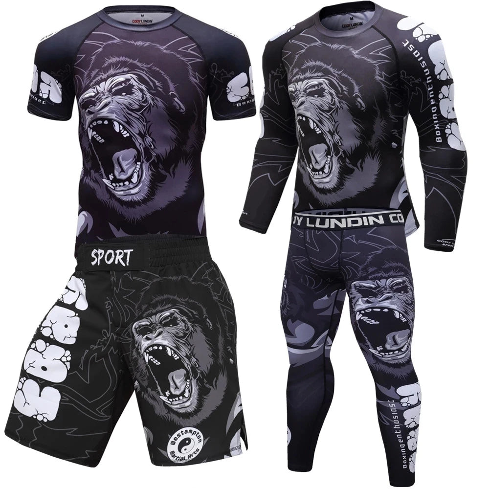 MMA Boxing T Shirt + Pants Men Jiu Jitsu Rash Guard MMA Compression Kickboxing