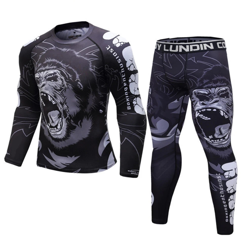 MMA Boxing T Shirt + Pants Men Jiu Jitsu Rash Guard MMA Compression Kickboxing