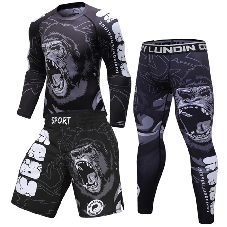 MMA Boxing T Shirt + Pants Men Jiu Jitsu Rash Guard MMA Compression Kickboxing