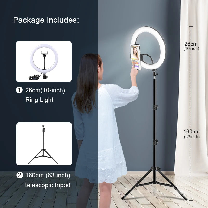 LED Ring light Selfie Ring With Tripod  Mobile Holder Live Video Streaming