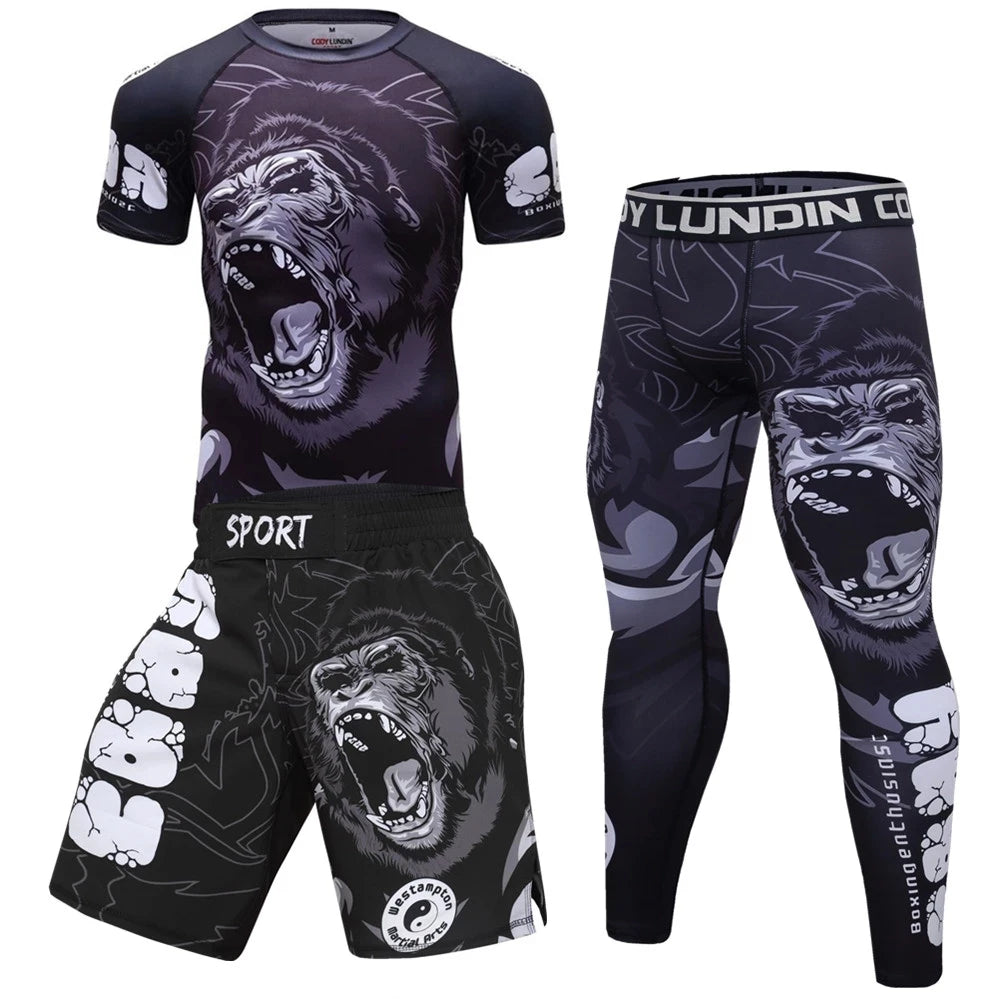 MMA Boxing T Shirt + Pants Men Jiu Jitsu Rash Guard MMA Compression Kickboxing