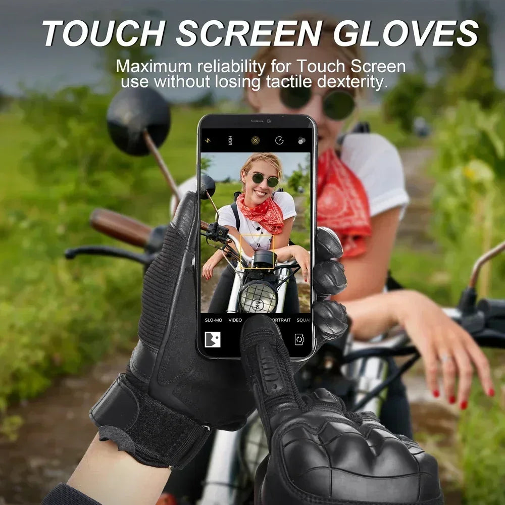 Full Finger Tactical Gloves Leather Touch Screen Rubber Protective Gear