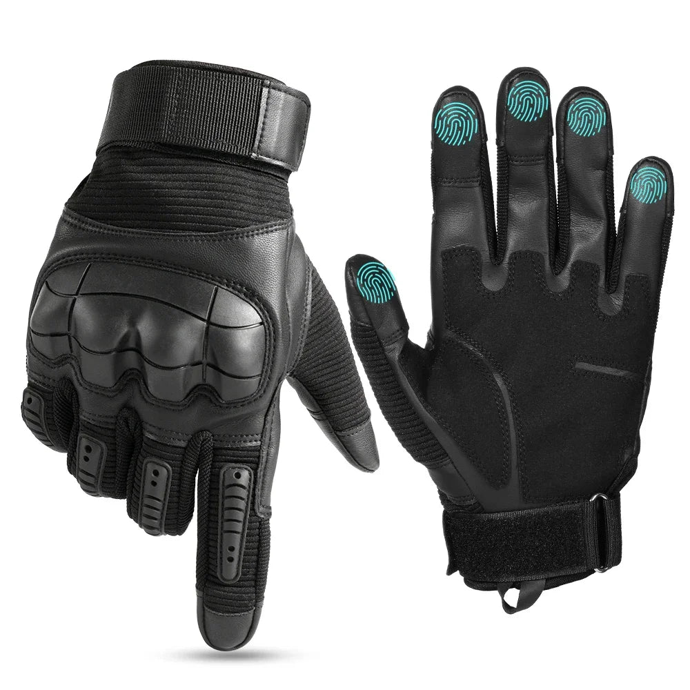 Full Finger Tactical Gloves Leather Touch Screen Rubber Protective Gear