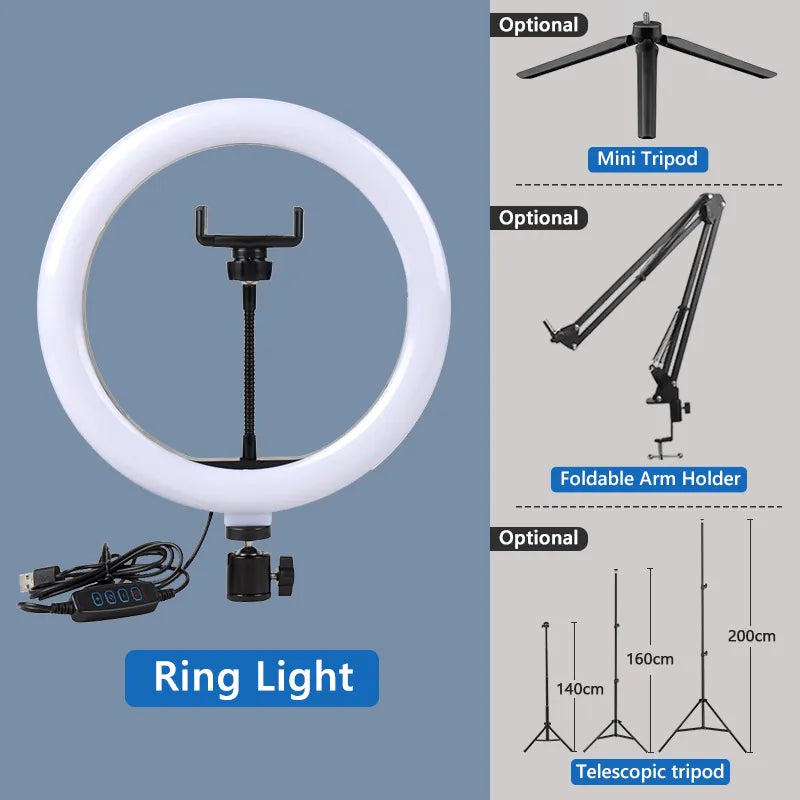 LED Ring light Selfie Ring With Tripod  Mobile Holder Live Video Streaming