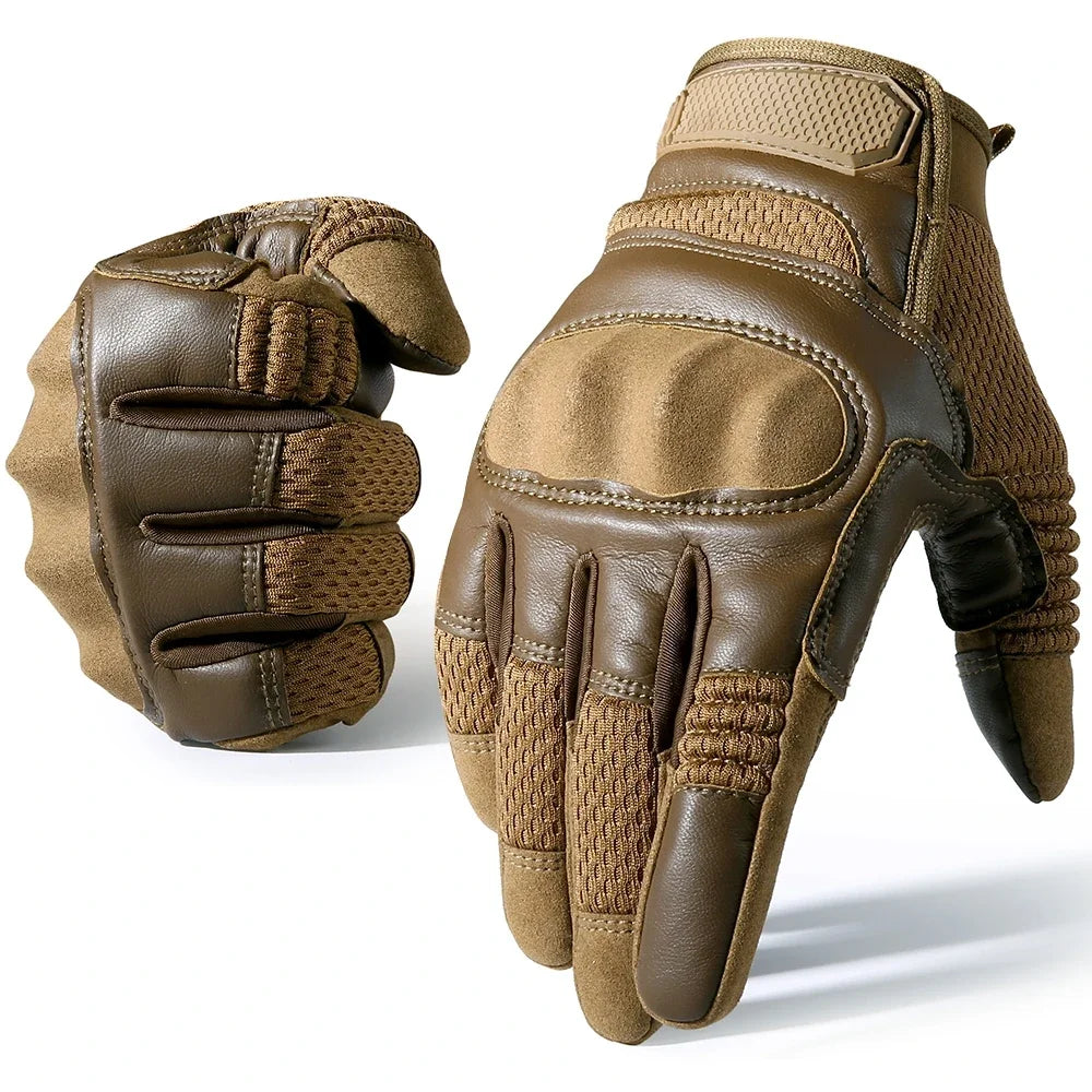 Full Finger Tactical Gloves Leather Touch Screen Rubber Protective Gear