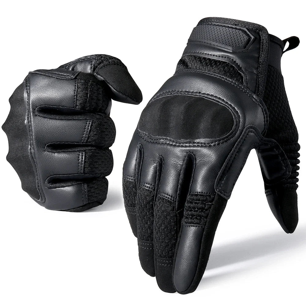 Full Finger Tactical Gloves Leather Touch Screen Rubber Protective Gear