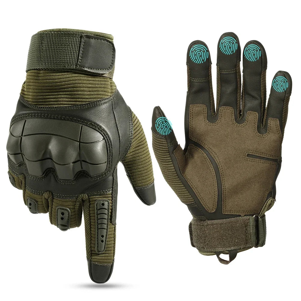 Full Finger Tactical Gloves Leather Touch Screen Rubber Protective Gear