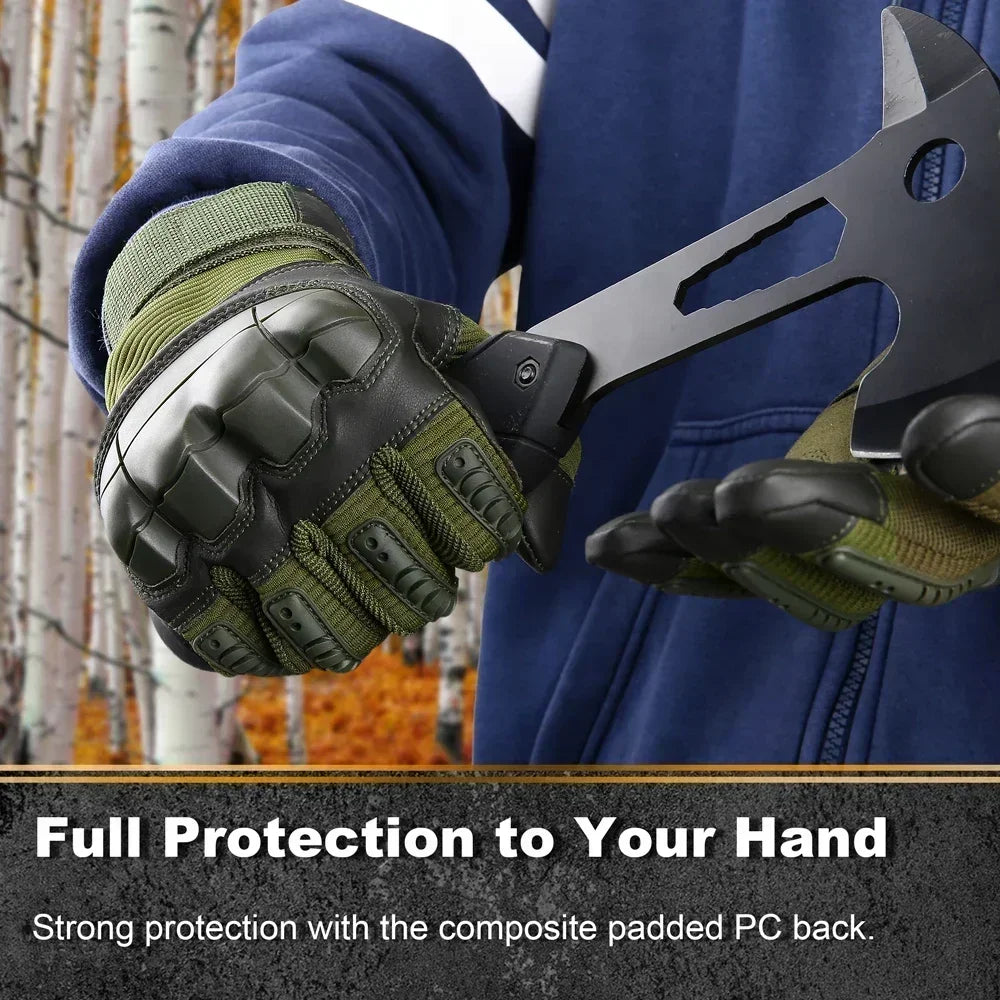 Full Finger Tactical Gloves Leather Touch Screen Rubber Protective Gear