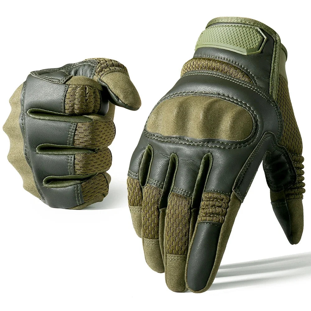 Full Finger Tactical Gloves Leather Touch Screen Rubber Protective Gear